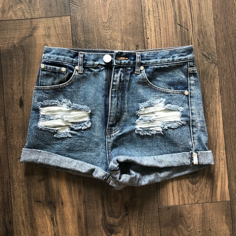 OneTeaspoon High Waisted Distressed Denim Shorts
